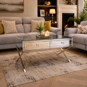 Coffee Table Mirrored Table 2 drawers