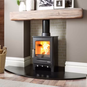 Sherwood 5kW multi fuel freestanding stove shown in a lifestyle interior setting