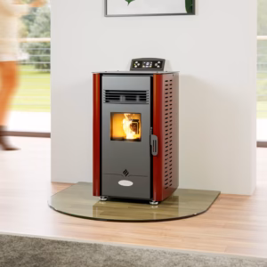 Elm 4kW pellet stove in red finish front view