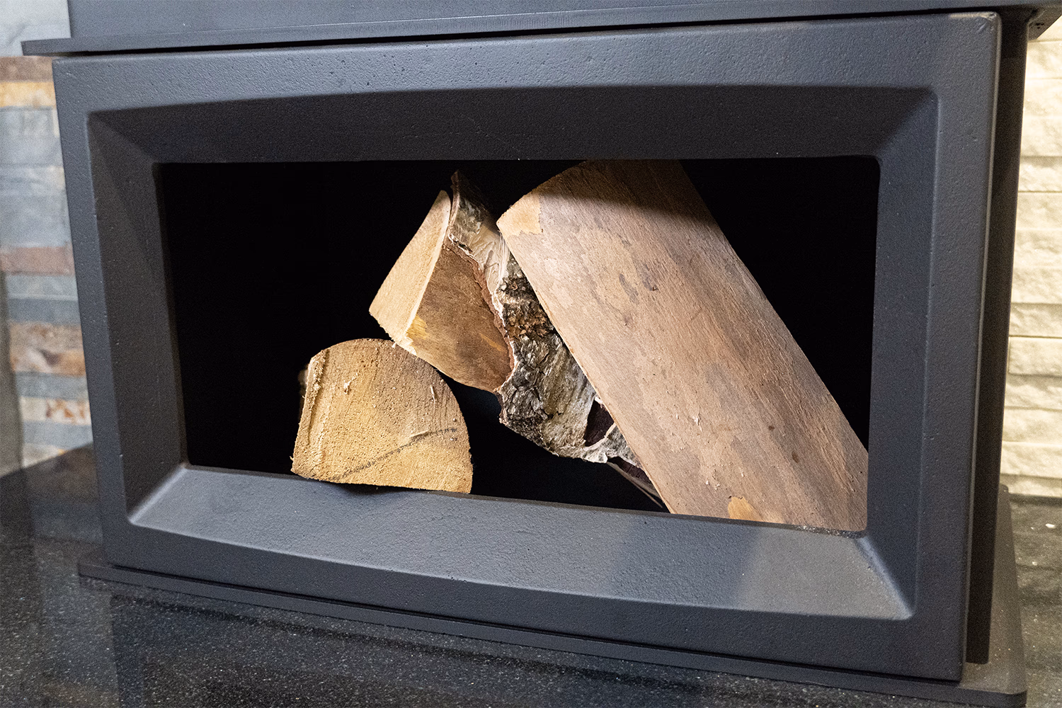 Detail image of the Burnbright stove logbox storage section