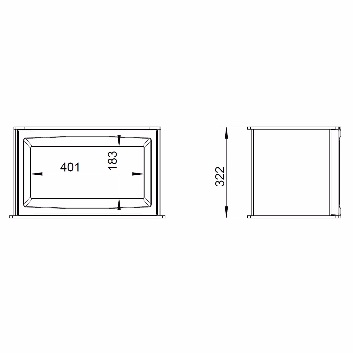 Technical drawing of the Burnbright 6.7kW stove with logstore option
