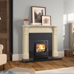 Lagos 500 4.5kW wood burning cassette stove with a large front viewing window.