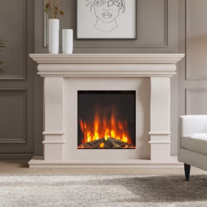 Aurora 650 electric fire installed in a modern fireplace setting