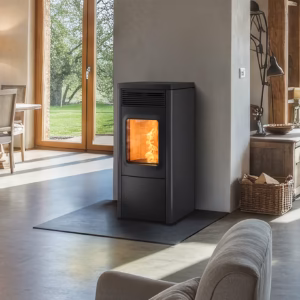 Henley N70 freestanding pellet stove installed in a modern living space