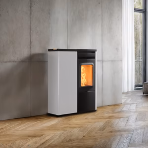 N70 Slim 6.3kW pellet stove installed in a contemporary interior setting.