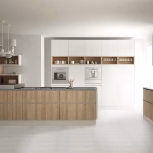 Ageless Perla pearl grey floor tiles shown in a bright modern kitchen