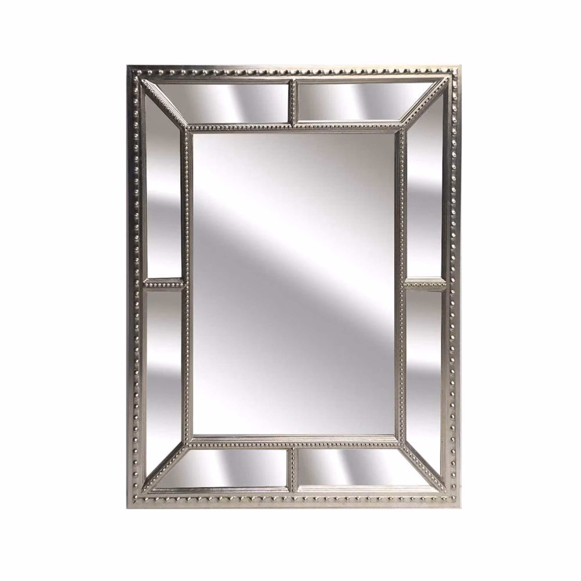 Beaumont rectangular silver framed mirror on a white background