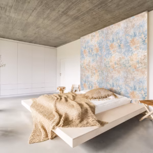 Blossom Decko Arena 60 x 120 decorative tile used as a feature wall in a modern bedroom setting.