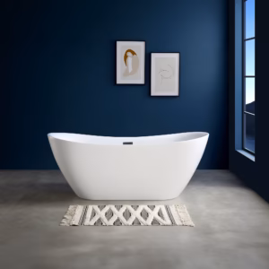 Fiji white freestanding bath displayed in a contemporary bathroom setting