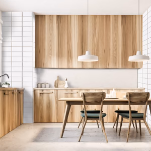 Logus Mosaic Blanco white rectangular mosaic tiles used on a bright kitchen wall.