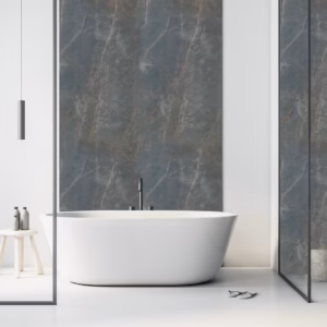 Marble Topazio 60x120 polished blue marble-effect tiles used on a bathroom wall
