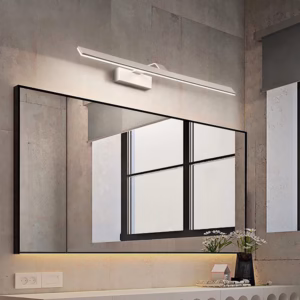 Rennes LED Light mounted above a large wall mirror in a contemporary interior